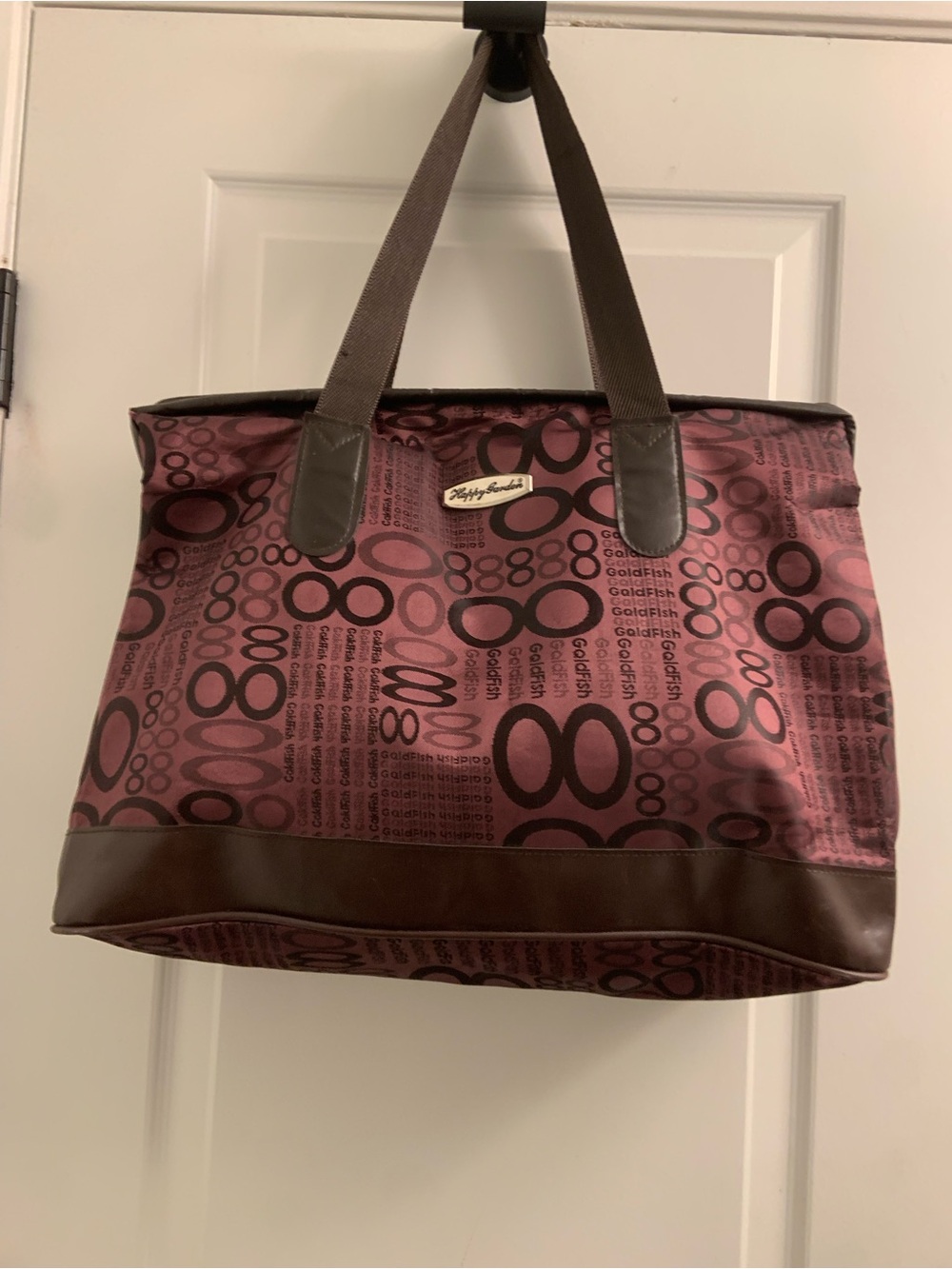 Betsey Johnson Maroon Patterned Tote with Brown Trim